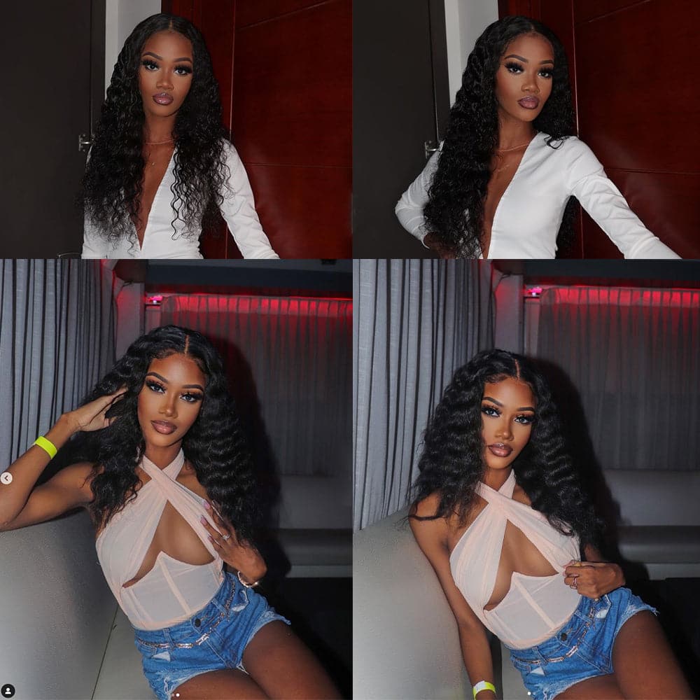 VIPbeauty Deep Wave Bundles With 13x4 Lace Frontal Unprocessed Human Hair Extensions