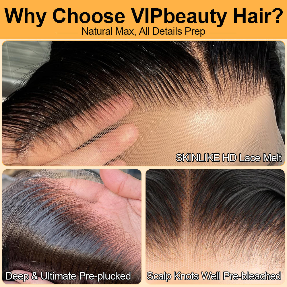 VIPbeauty 13x6 Skin Like HD Lace Front Wigs Water Wave Human Hair Wigs Pre Plucked