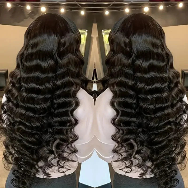 VIPbeauty Loose Deep Wave Transparent Lace 13x4 Lace Frontal Wig Human Hair for Women