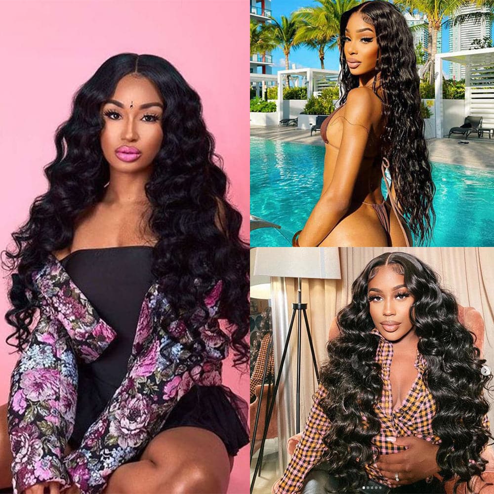 VIPbeauty Loose Wave Bundles With 13x4 Lace Frontal Unprocessed Human Hair Extensions