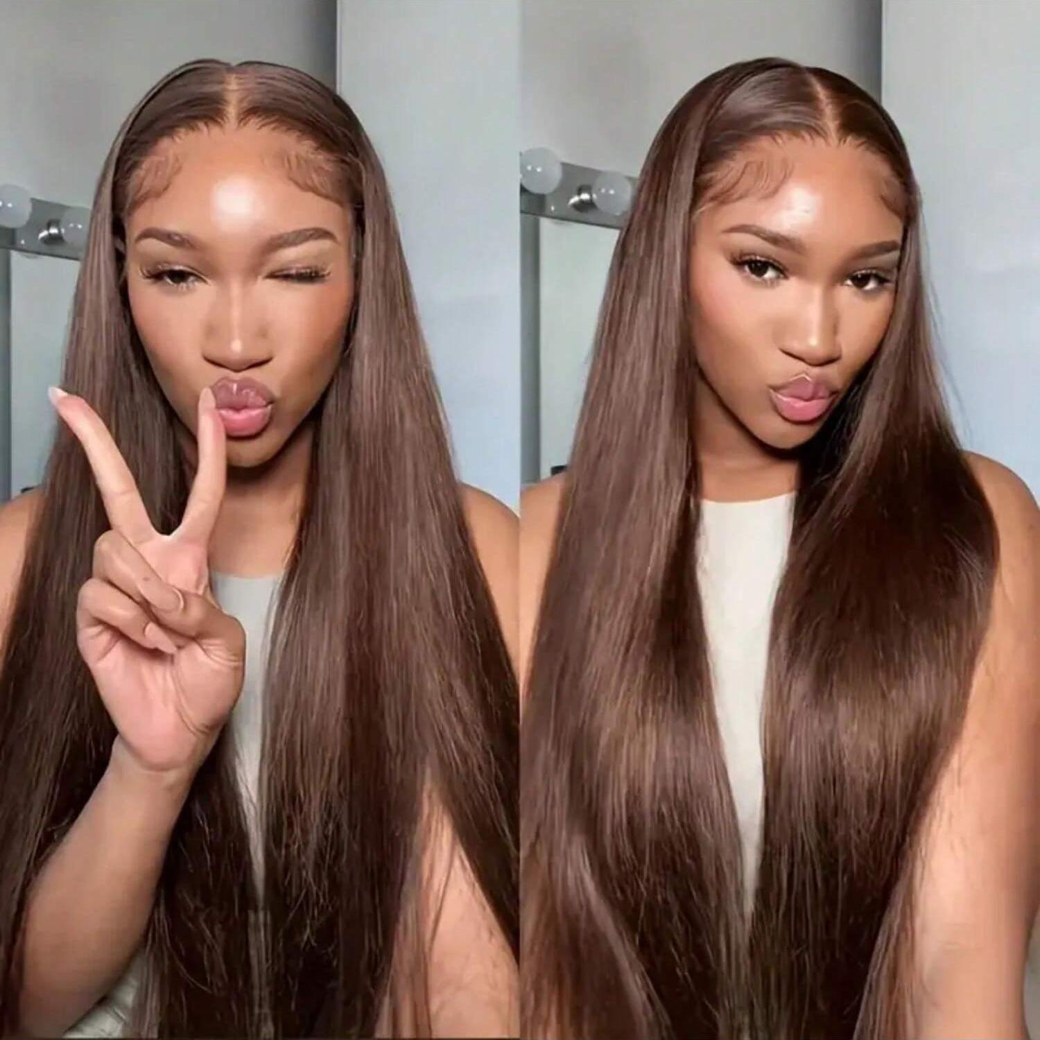 VIPbeauty #4 Chocolate Brown 13x4 Lace Front Wigs Transparent Body Wave 13x6 Human Hair