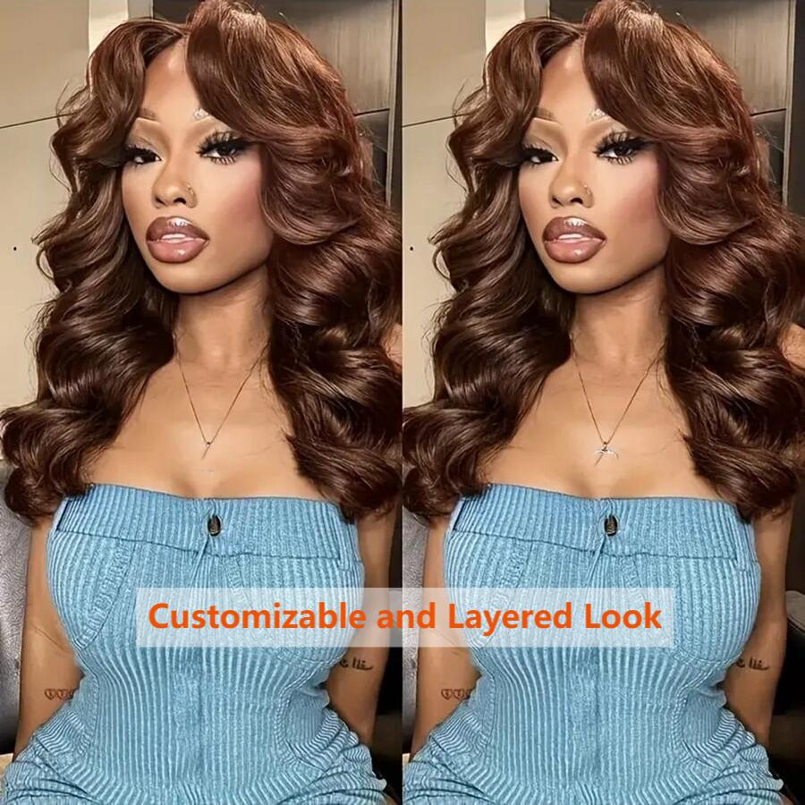 VIPbeauty 7x5 Wear Go Glueless Wigs Chocolate Brown Body Wave Bleached Knots Lace Frontal Wig
