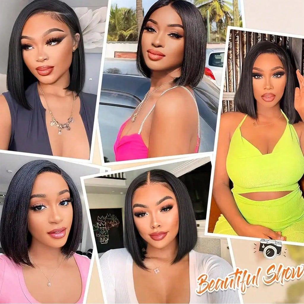 VIPbeauty Short BOB Wig Straight Human Hair 13x4 Transparent Lace Front Bob Wig