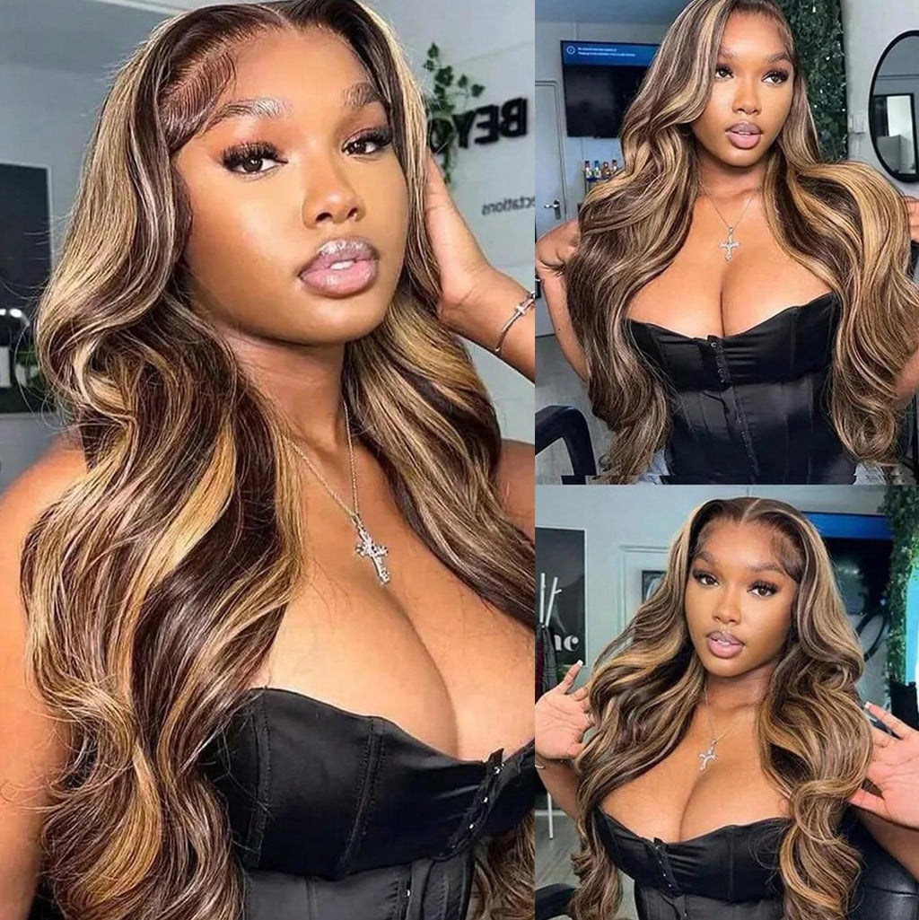 VIPbeauty #P4/27 Highlight 13x4 Lace Front Wigs Body Wave Human Hair 5x5 Glueless Wigs