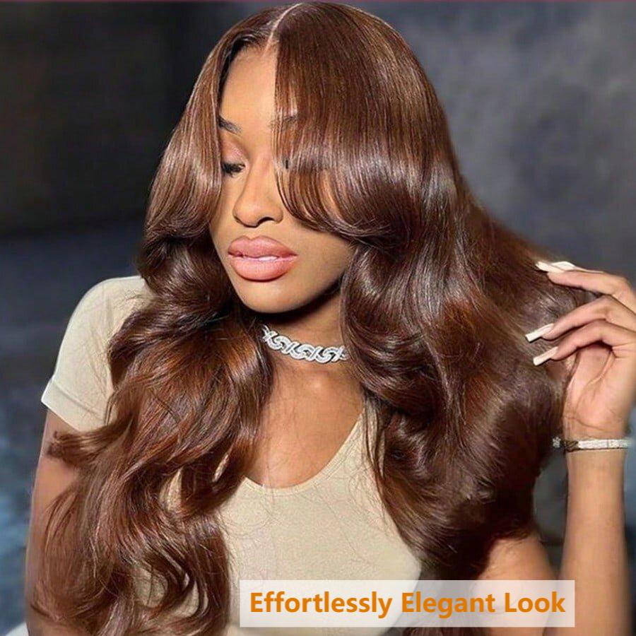 VIPbeauty 7x5 Wear Go Glueless Wigs Chocolate Brown Body Wave Bleached Knots Lace Frontal Wig