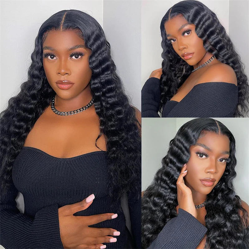 VIPbeauty Loose Deep Wave Transparent Lace 13x4 Lace Frontal Wig Human Hair for Women