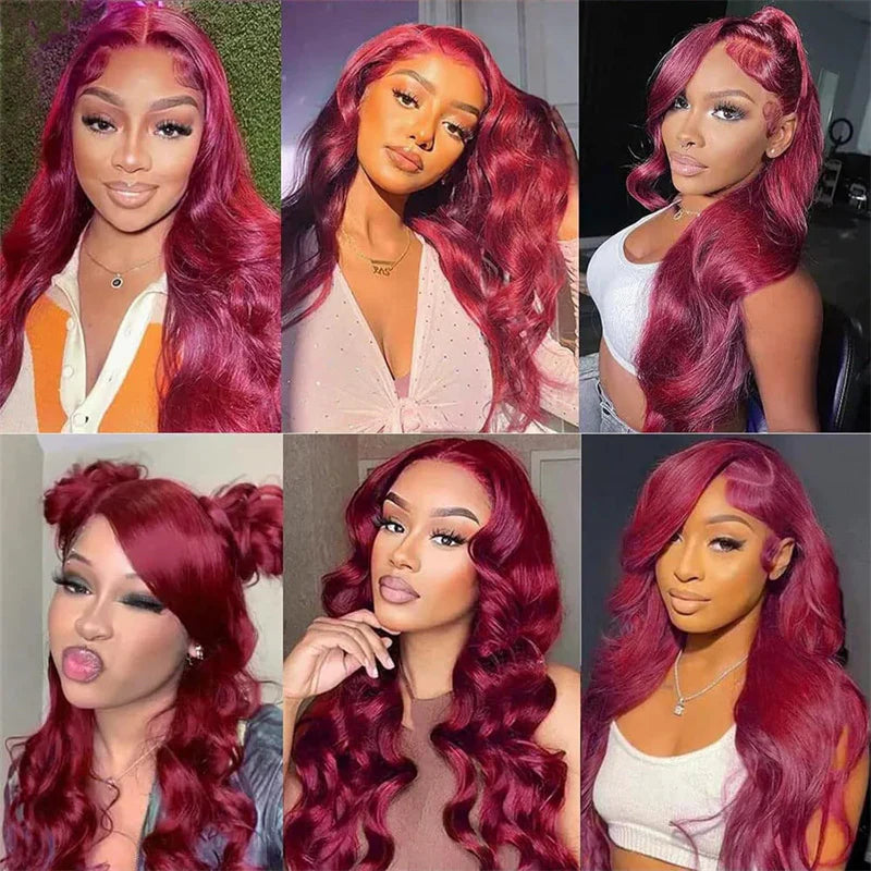 VIPbeauty 99J Burgundy Body Wave 13x4 13x6 Lace Frontal Human Hair Wigs Deep Parting Colored Wig