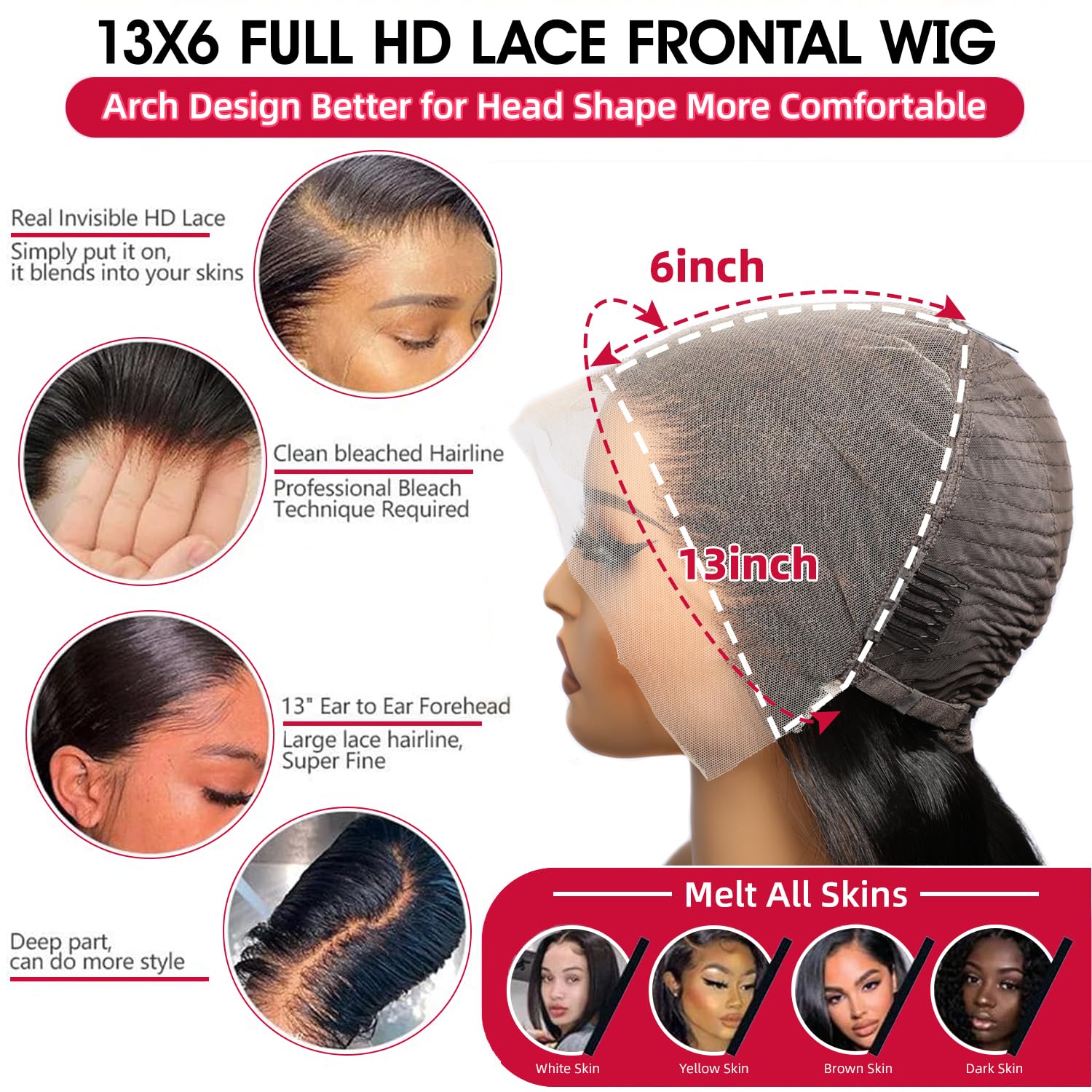 VIPbeauty 13x6 Lace Front Wigs Pre Plucked Straight Full Lace Human Hair Wigs