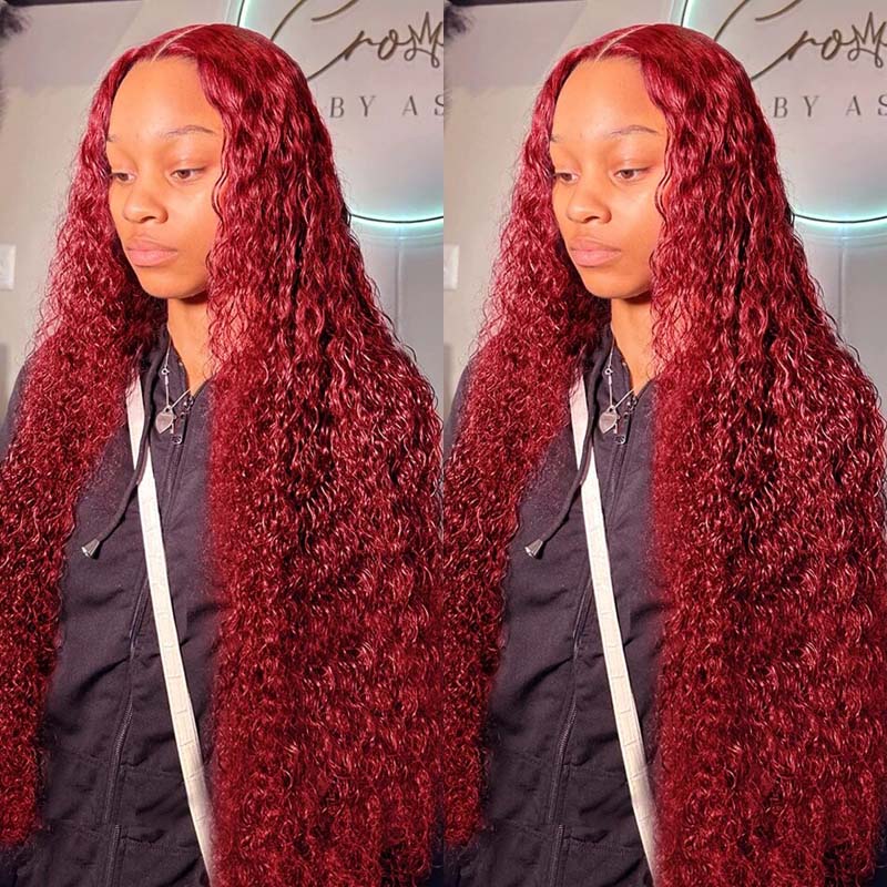 VIPbeauty Deep Wave 13x4 Lace Front Wig 99J Burgundy Human Hair 13x6 Lace Colored Wigs