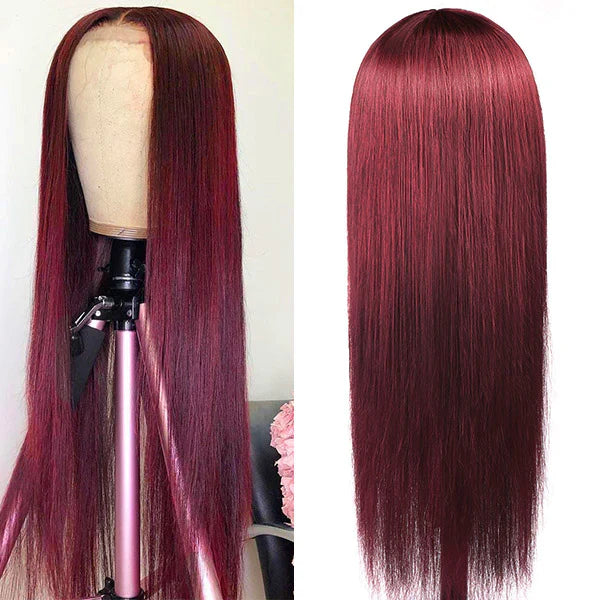 VIPbeauty 99J Burgundy 13x4 Lace Front Wigs Transparent Colored Straight Human Hair Wig