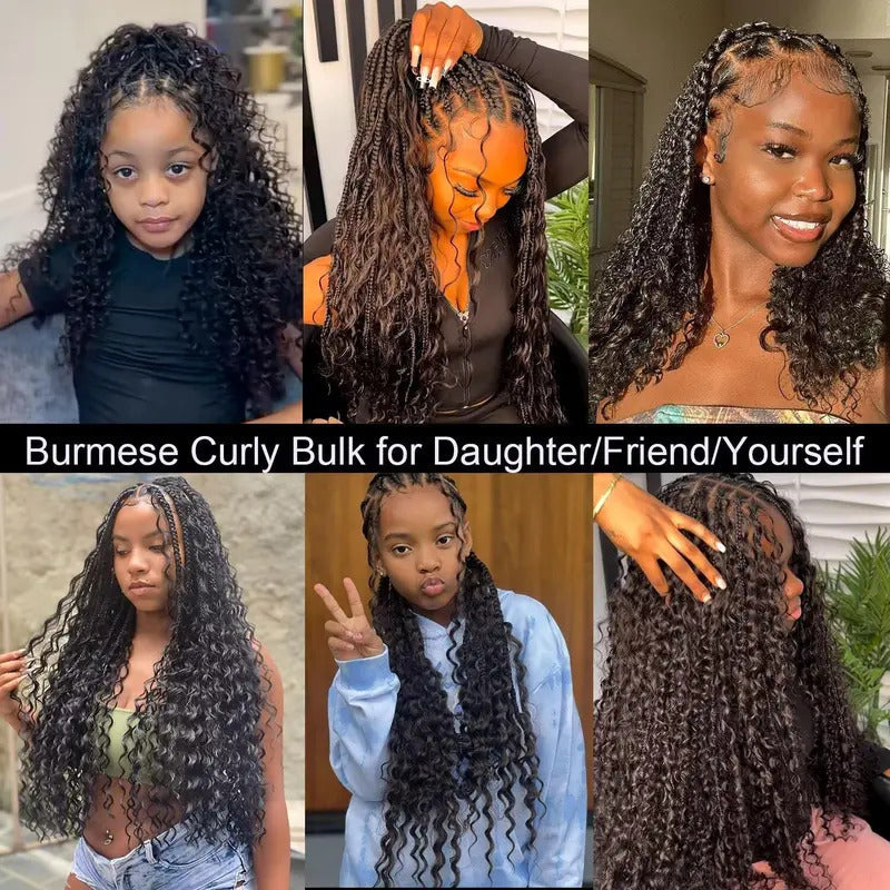 VIPbeauty Bora Bora Braids Burmese Curly Bulk 100% Human Hair Extensions For Bohemian Knotless Braids