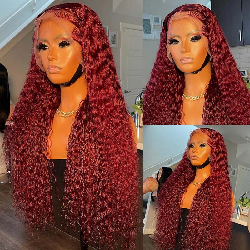 VIPbeauty Deep Wave 13x4 Lace Front Wig 99J Burgundy Human Hair 13x6 Lace Colored Wigs