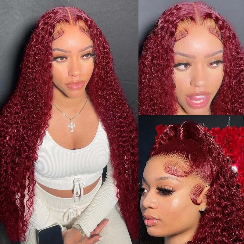 VIPbeauty Deep Wave 13x4 Lace Front Wig 99J Burgundy Human Hair 13x6 Lace Colored Wigs