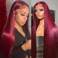 VIPbeauty 99J Burgundy 13x4 Lace Front Wigs Transparent Colored Straight Human Hair Wig