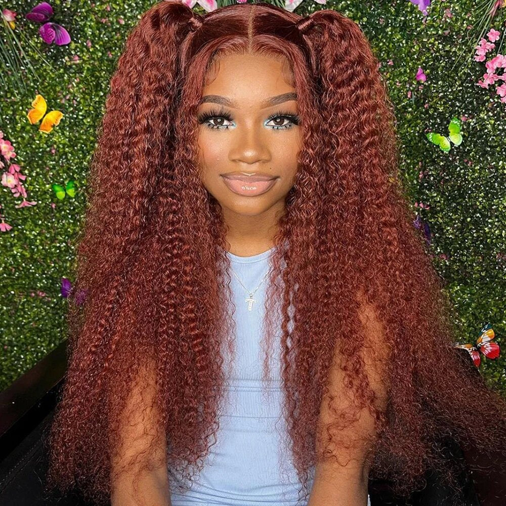 VIPbeauty 7x5 Glueless Wig Reddish Brown Deep Curly Wear Go Lace Closure Wigs 180%