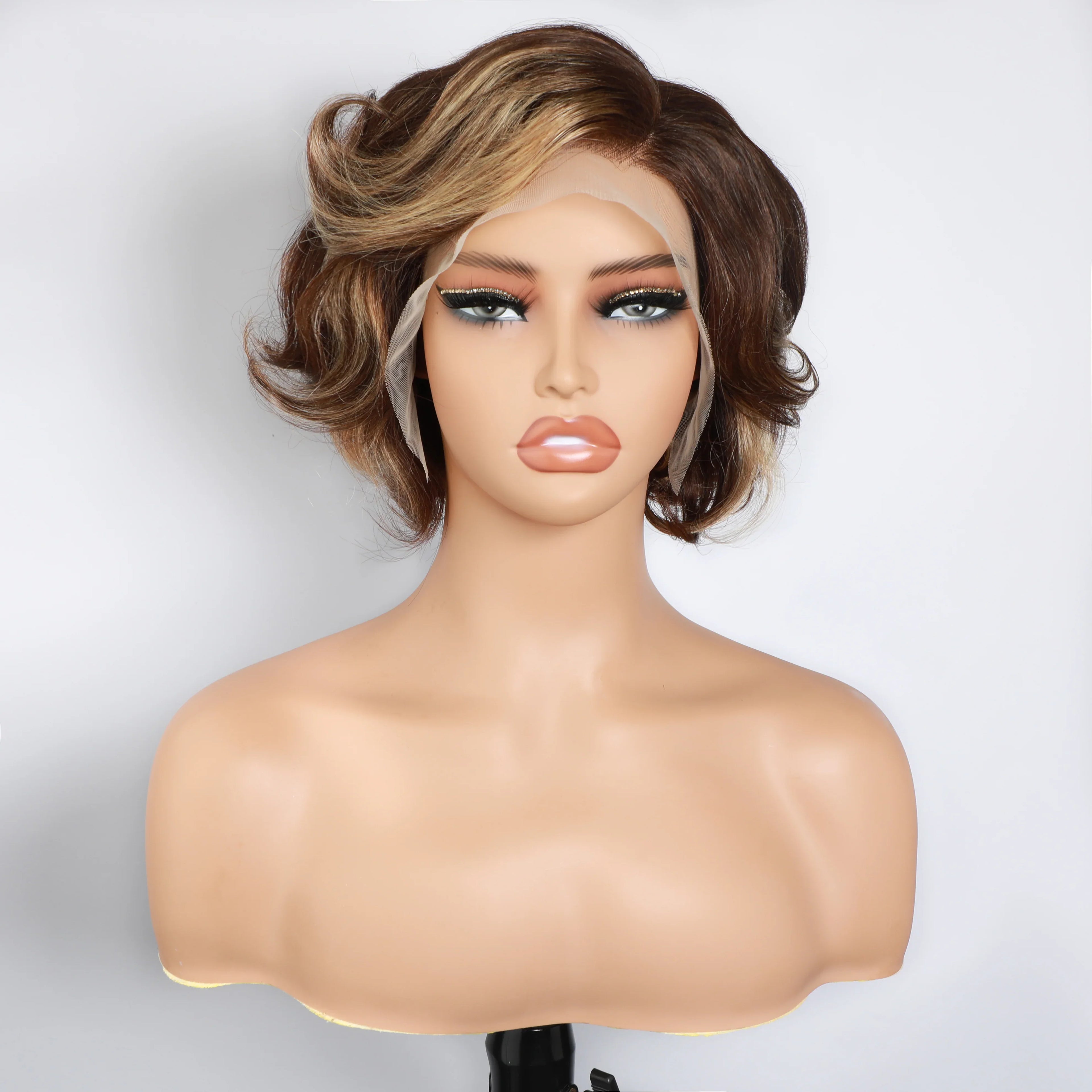 Pixie Cut Wig 13x4 Transparent Lace Human Hair Pixie Wigs Loose Wavy 150% Density