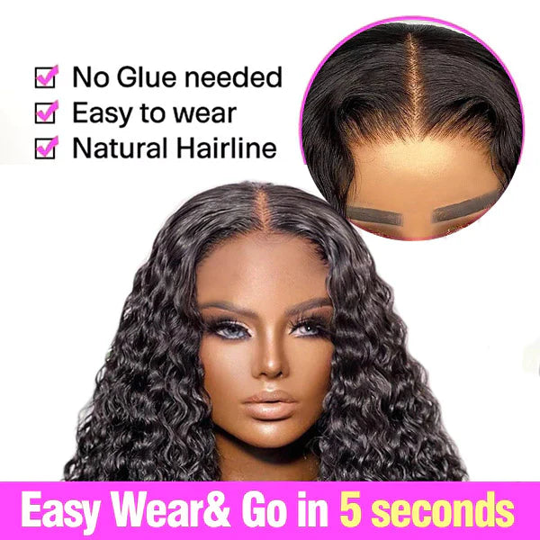VIPbeauty Glueless Wigs Deep Wave 5x5 Lace Closure Wig Ready To Wear Pre Cut Bleached Knots