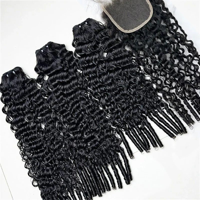 VIPbeauty Burmese Curly 3 Bundles Human Hair With 4x4 Lace Closure