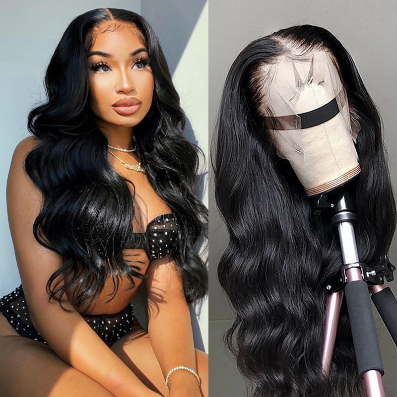 VIPbeauty 13x4 Transparent Body Wave Lace Front Wigs Human Hair for Women Pre Plucked