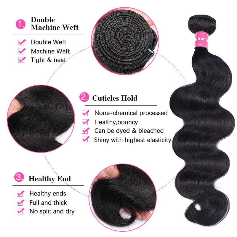 VIPbeauty Body Wave Wave Bundles With 13x6 Lace Frontal Human Hair Extensions