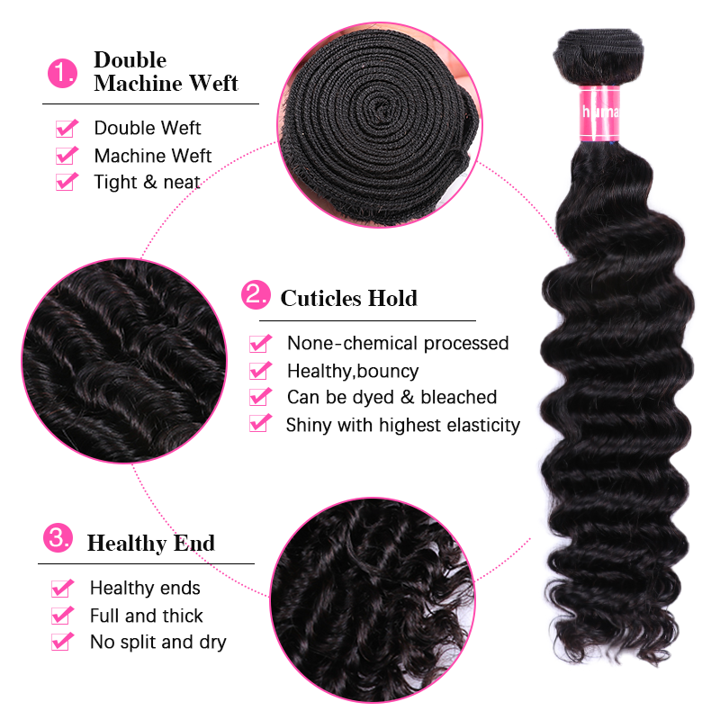 VIPbeauty Deep Wave Bundles With 13x4 Lace Frontal Unprocessed Human Hair Extensions