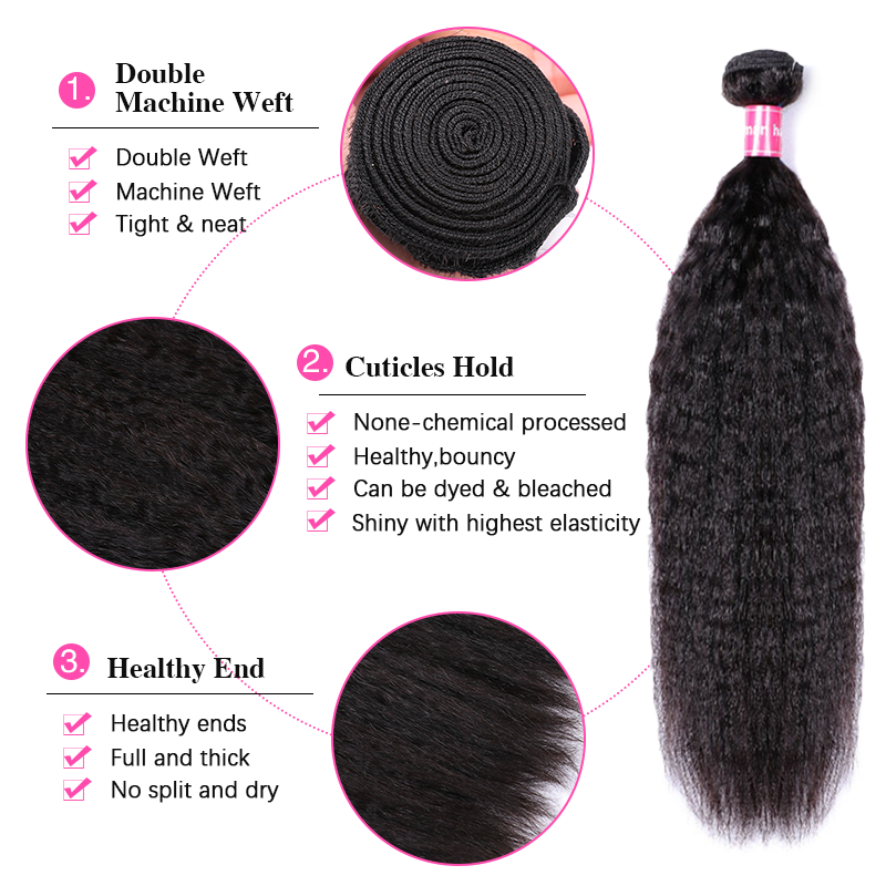 VIPbeauty Kinky Straight Human Hair Bundles With 13x6 Lace Frontal Virgin Hair Extensions