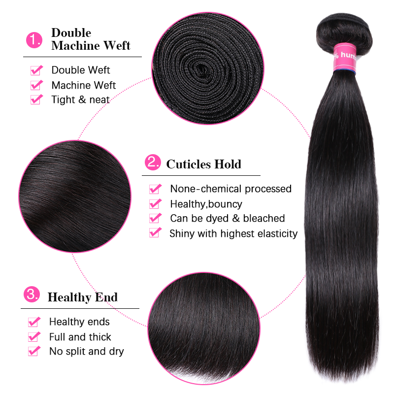 VIPbeauty Straight Human Hair Bundles With 13x6 Lace Frontal Virgin Hair Extensions