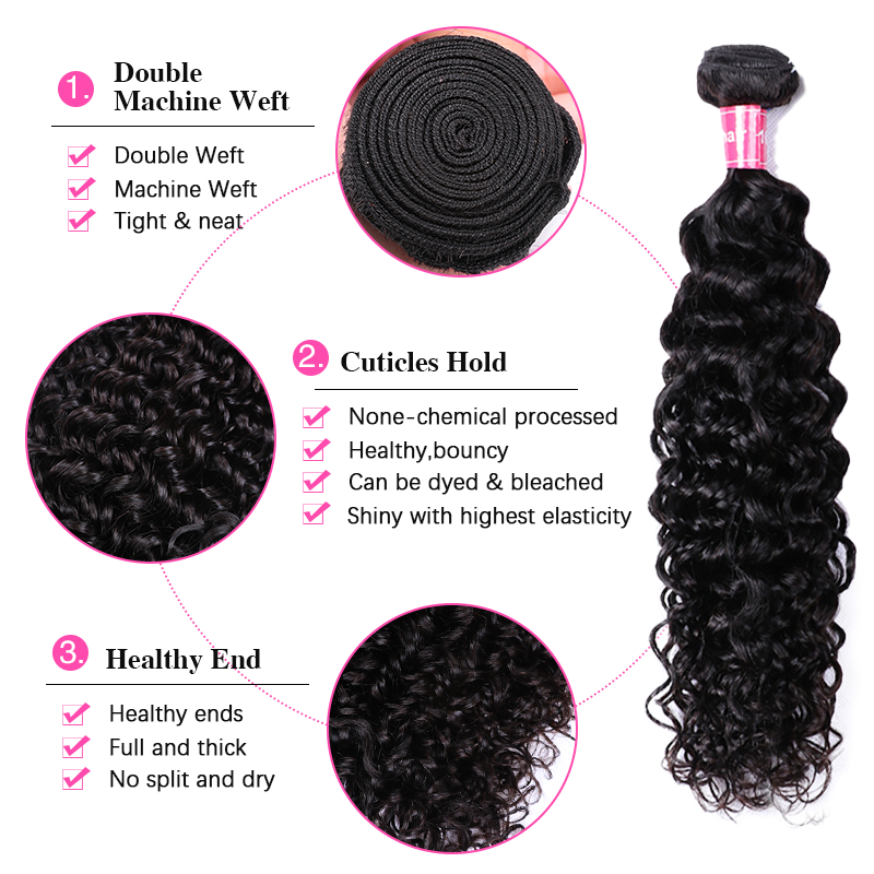 VIPbeauty Water Wave Bundles With 13x6 Lace Frontal Human Hair Extensions