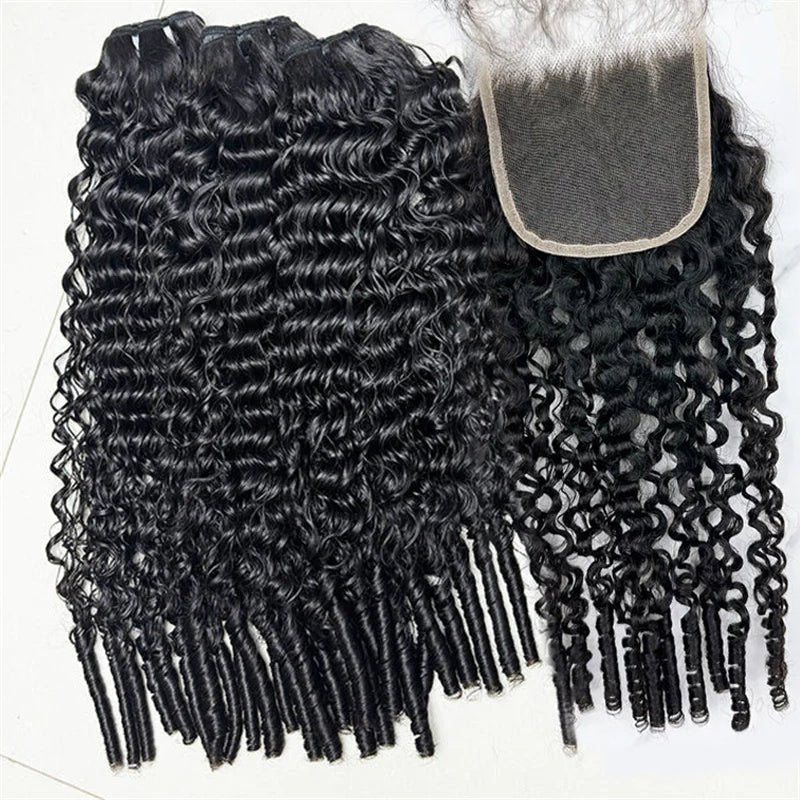 VIPbeauty Burmese Curly Hair Indian Human Hair 3 Bundles With 4x4 Lace Closure