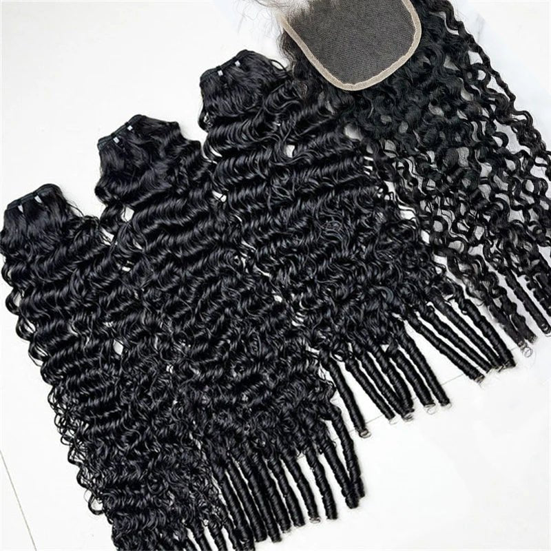 VIPbeauty Burmese Curly Hair Indian Human Hair 3 Bundles With 4x4 Lace Closure