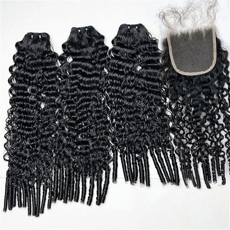 VIPbeauty Burmese Curly Hair Indian Human Hair 3 Bundles With 4x4 Lace Closure