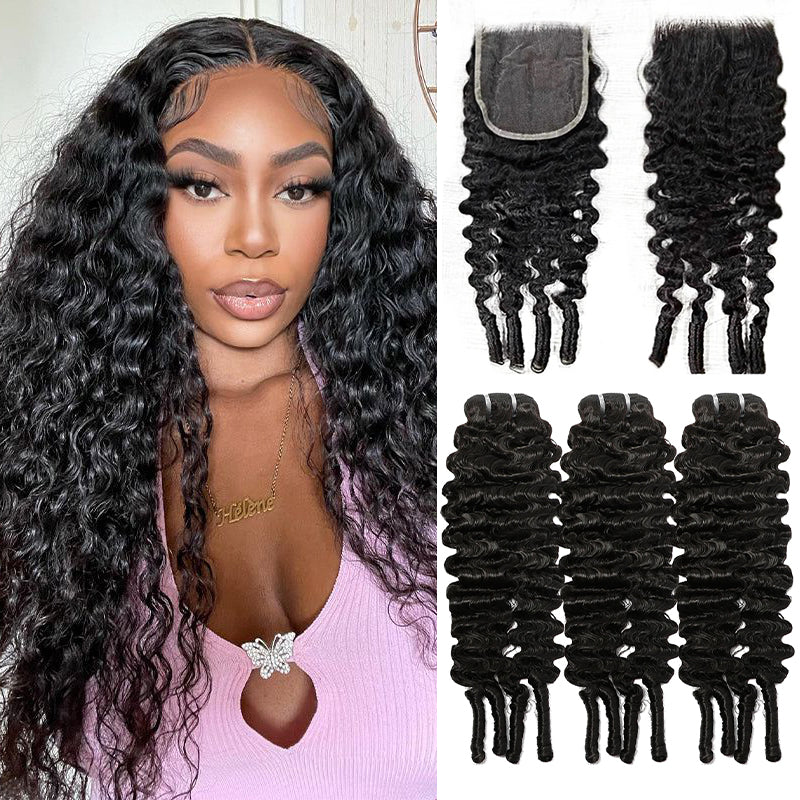 VIPbeauty Burmese Curly 3 Bundles Human Hair With 4x4 Lace Closure