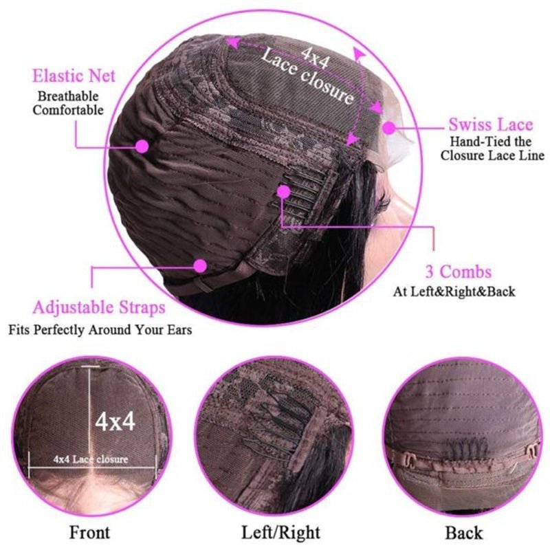 VIPbeauty Outlet Deal 4x4 Lace Closure Human Hair Wigs 180%