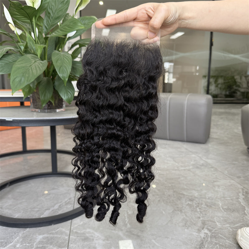 VIPbeauty Burmese Curly 3 Bundles Human Hair With 4x4 Lace Closure