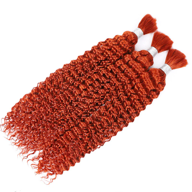 VIPbeauty Curly Wave Ginger Orange Bulk Human Hair Knotless Boho Braids No Weft Extensions