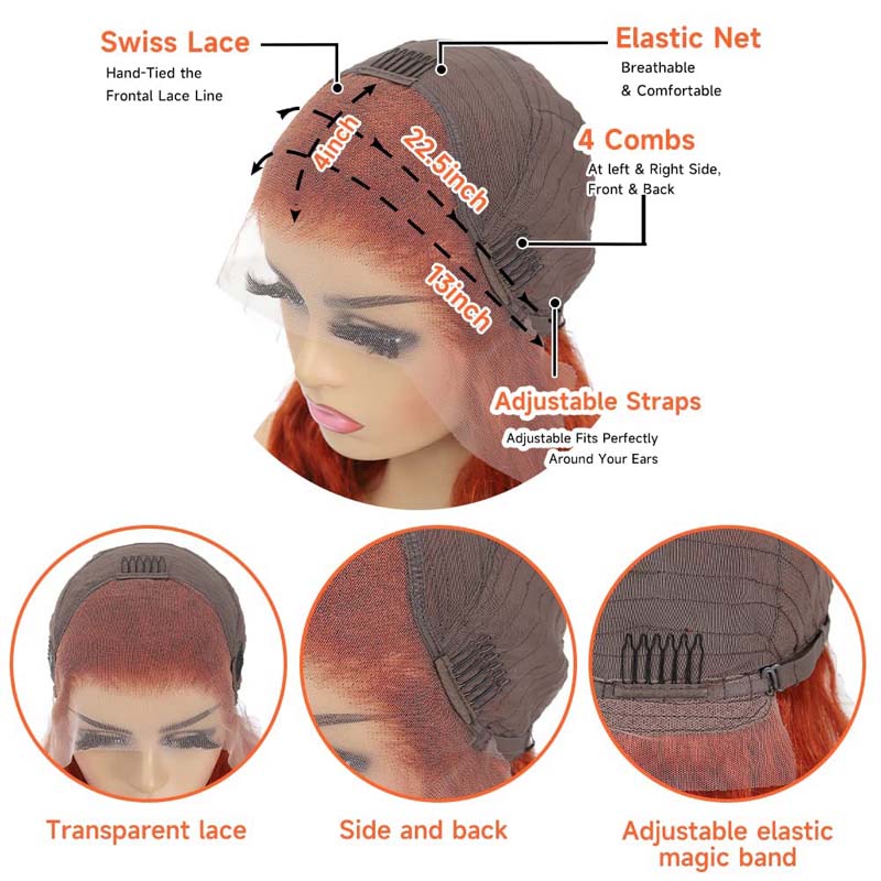 VIPbeauty #350 Ginger Lace Frontal Wig Human Hair Colored Straight Hair Lace Wig 180%