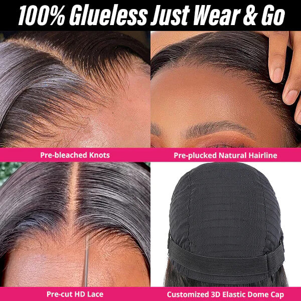 VIPbeauty Body Wave Glueless Wig Pre Cut 5x5 Lace Closure Wear Go Wigs Bleached Knots
