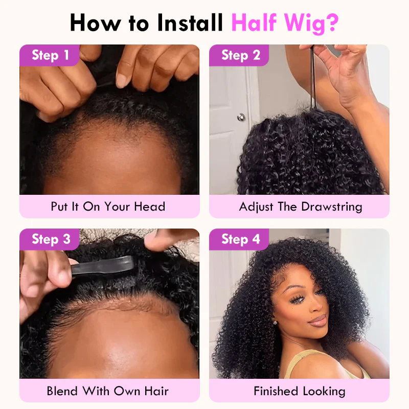 VIPbeauty Water Wave Flip Over Half Wig Invisi Drawstring Glueless Put On And Go Wig