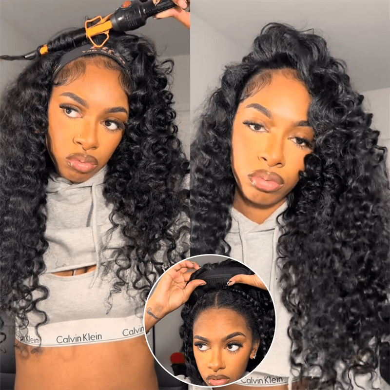 VIPbeauty Coily Curly Half Wig Burmese Curly Glueless Flexi-Fit Drawstring Human Hair Wigs