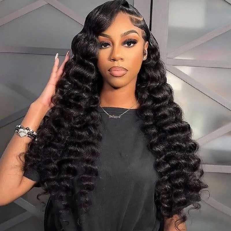 VIPbeauty Loose Deep Wave Transparent Lace 13x4 Lace Frontal Wig Human Hair for Women