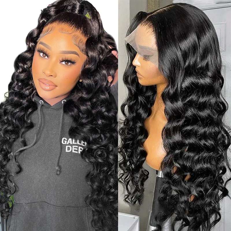 VIPbeauty Loose Deep Wave Transparent Lace 13x4 Lace Frontal Wig Human Hair for Women