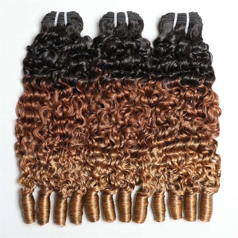 VIPbeauty Ombre Bundles Burmese Curly T1B/30/27 Brazilian Human Hair Extension
