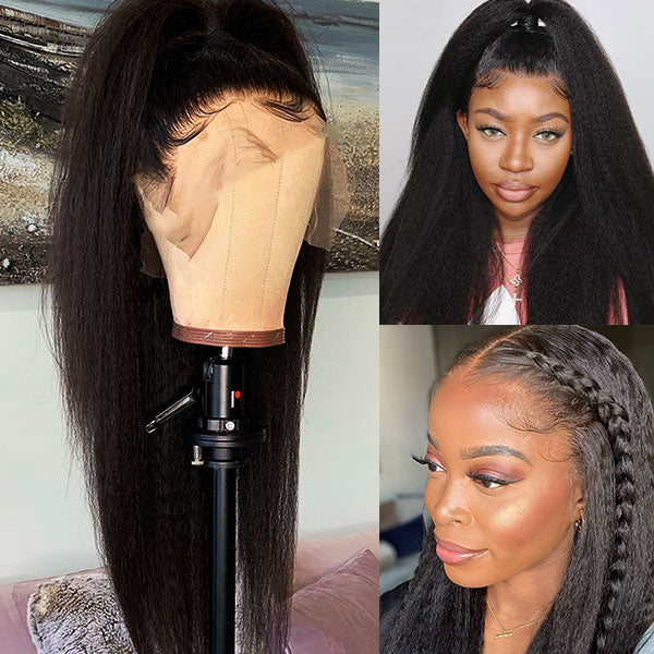 VIPbeauty Kinky Straight Lace Front Wig Transparent 13x4 Human Hair Front Wigs