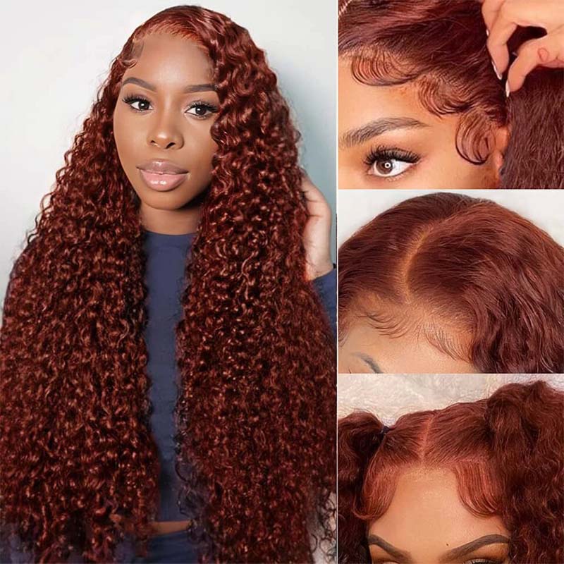 VIPbeauty 7x5 Glueless Wig Reddish Brown Deep Curly Wear Go Lace Closure Wigs 180%