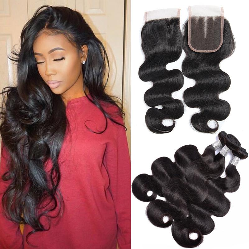 Brazilian Body Wave Virgin Human Hair 3 Bundles With Lace Closure For Sale