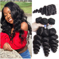 Brazilian Loose Wave Virgin Hair 3 Bundles With 4x4 Lace Closure 100% Human Hair