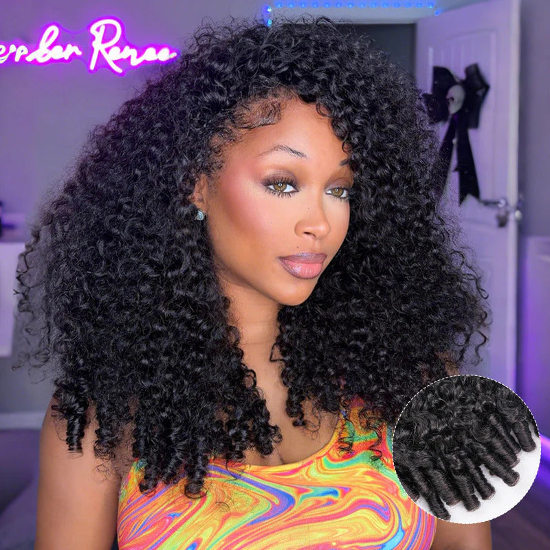 VIPbeauty Coily Curly Half Wig Burmese Curly Glueless Flexi-Fit Drawstring Human Hair Wigs