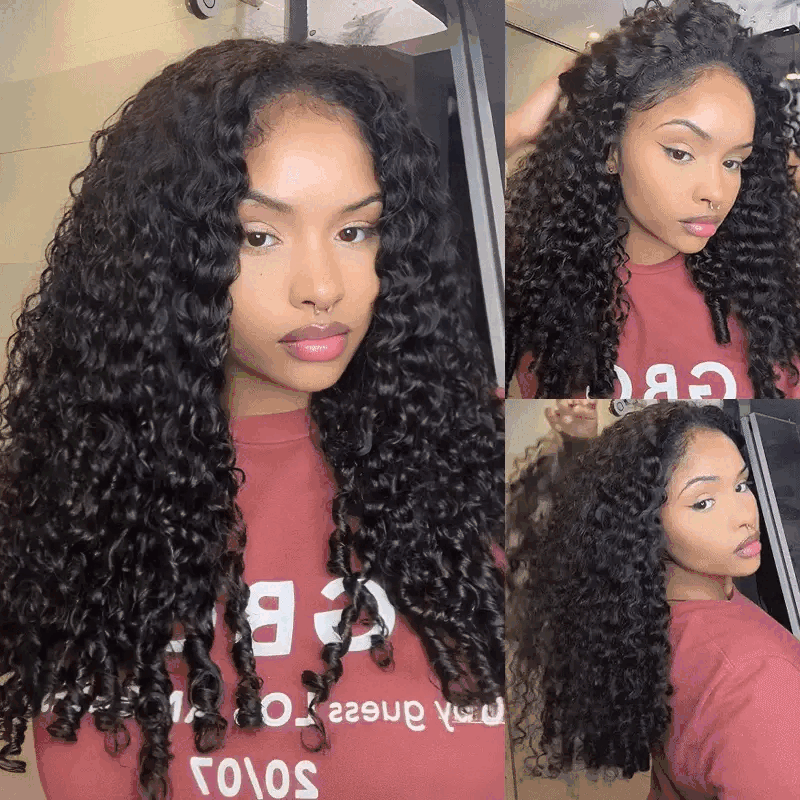 VIPbeauty Coily Curly Half Wig Burmese Curly Glueless Flexi-Fit Drawstring Human Hair Wigs