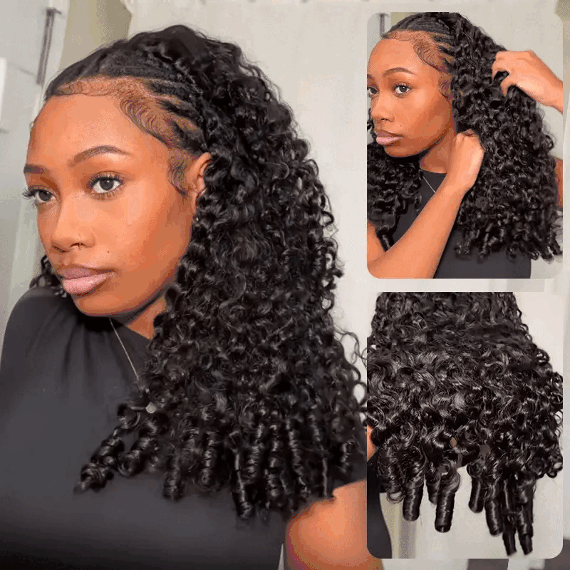VIPbeauty Coily Curly Half Wig Burmese Curly Glueless Flexi-Fit Drawstring Human Hair Wigs