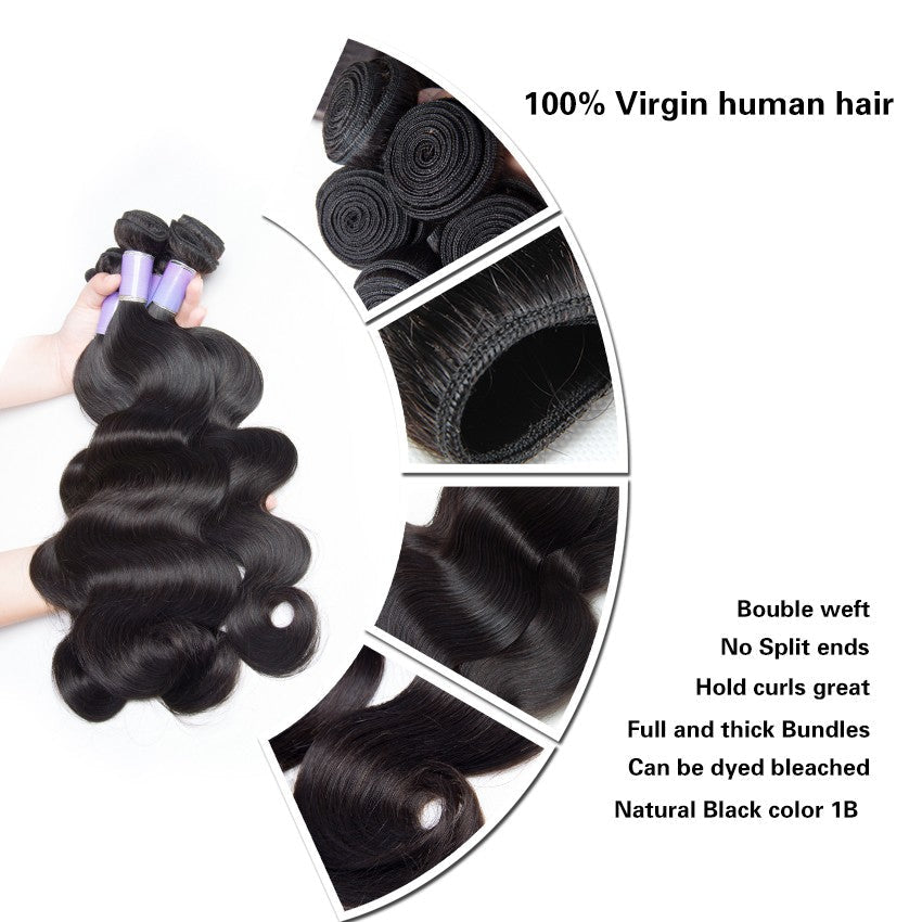 100% Raw Indian Virgin Human Hair Body Wave 3 Bundles Human Hair Extensions